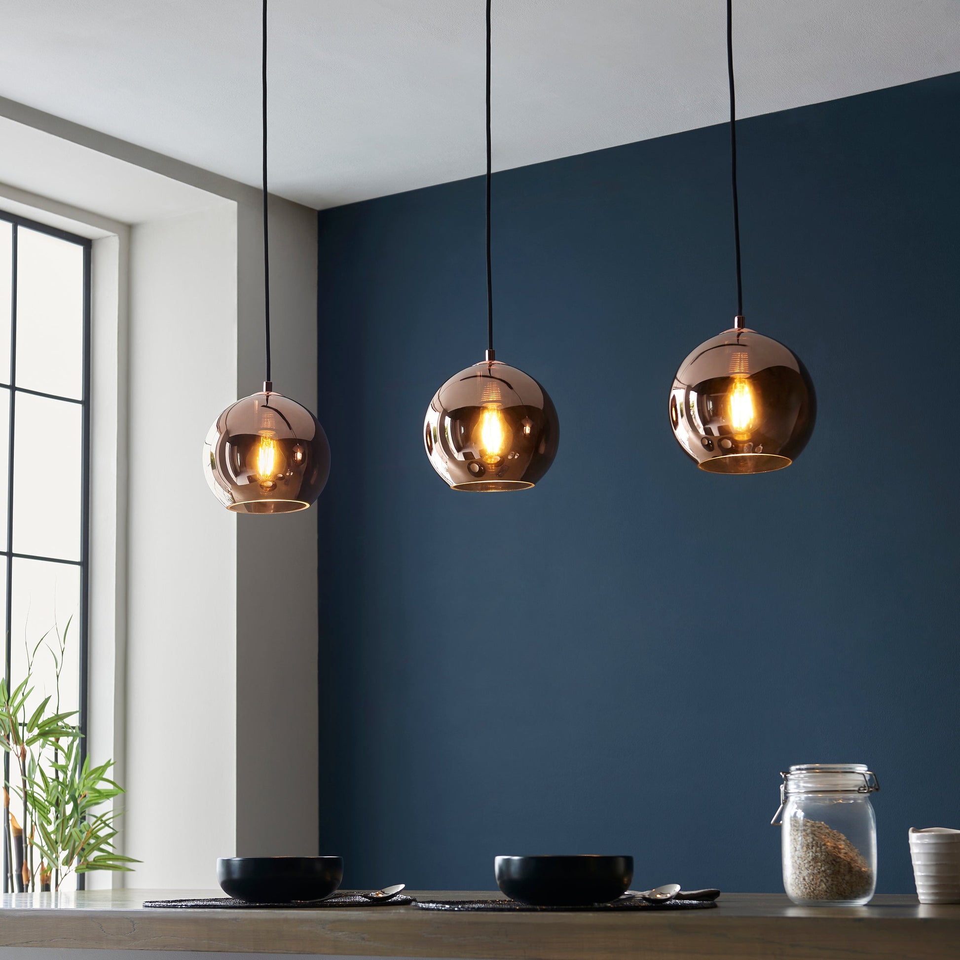 Boli 3 Light Island Pendant, Copper Mirrored