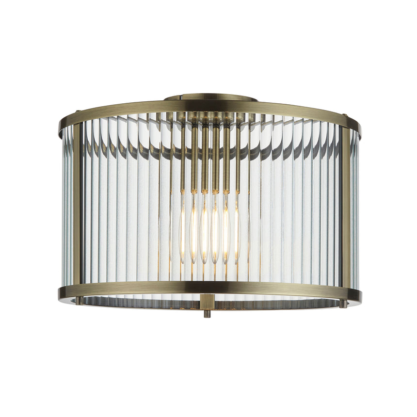 Ridgeton Flush Ceiling Light, Antique Brass