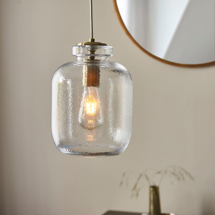 Lyra Pendant Light, Antique Brass/Clear