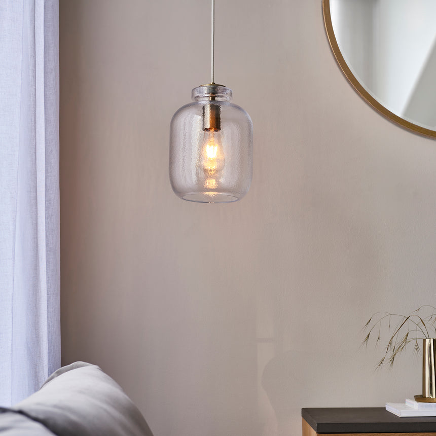 Lyra Pendant Light, Antique Brass/Clear