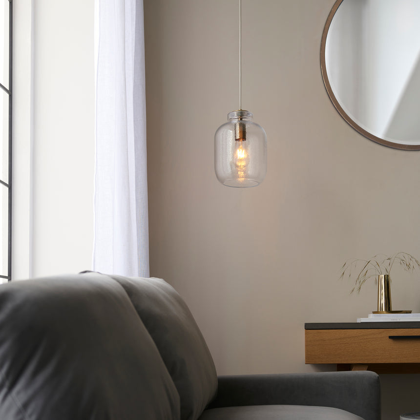 Lyra Pendant Light, Antique Brass/Clear