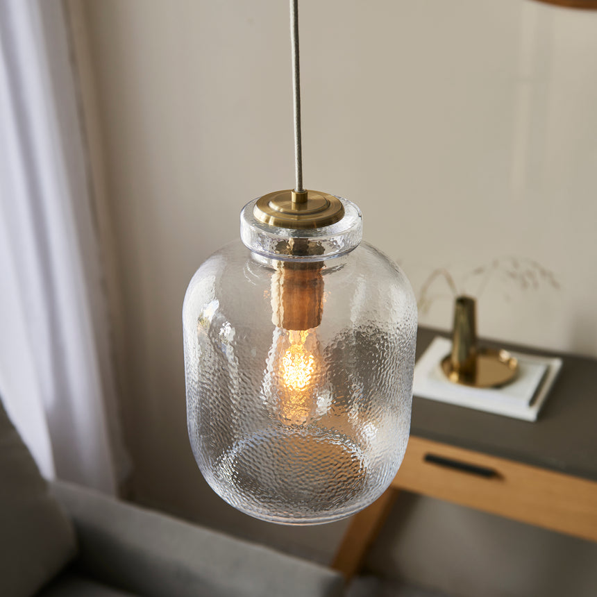 Lyra Pendant Light, Antique Brass/Clear