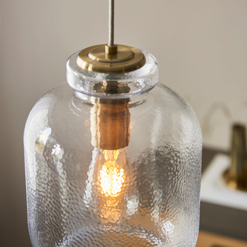 Lyra Pendant Light, Antique Brass/Clear