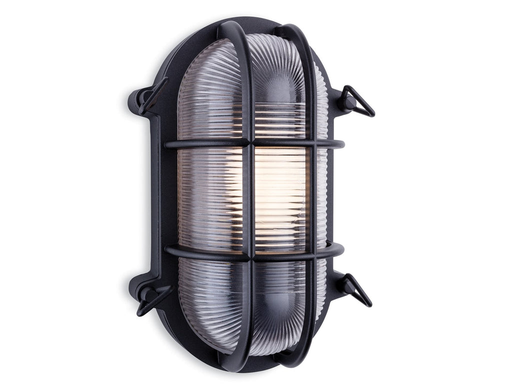 Carlton Oval Caged Bulkhead Light, Black