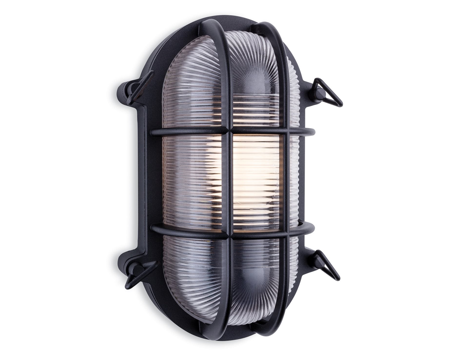 Carlton Oval Caged Bulkhead Light, Black