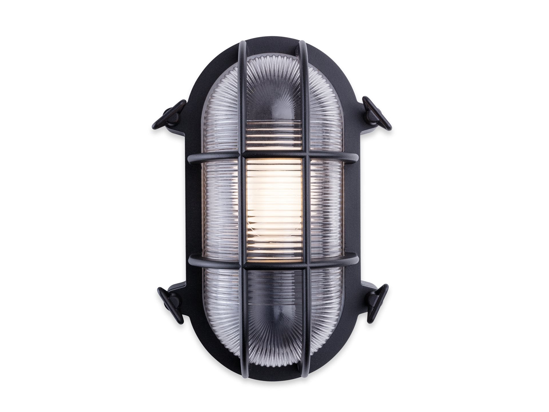 Carlton Oval Caged Bulkhead Light, Black