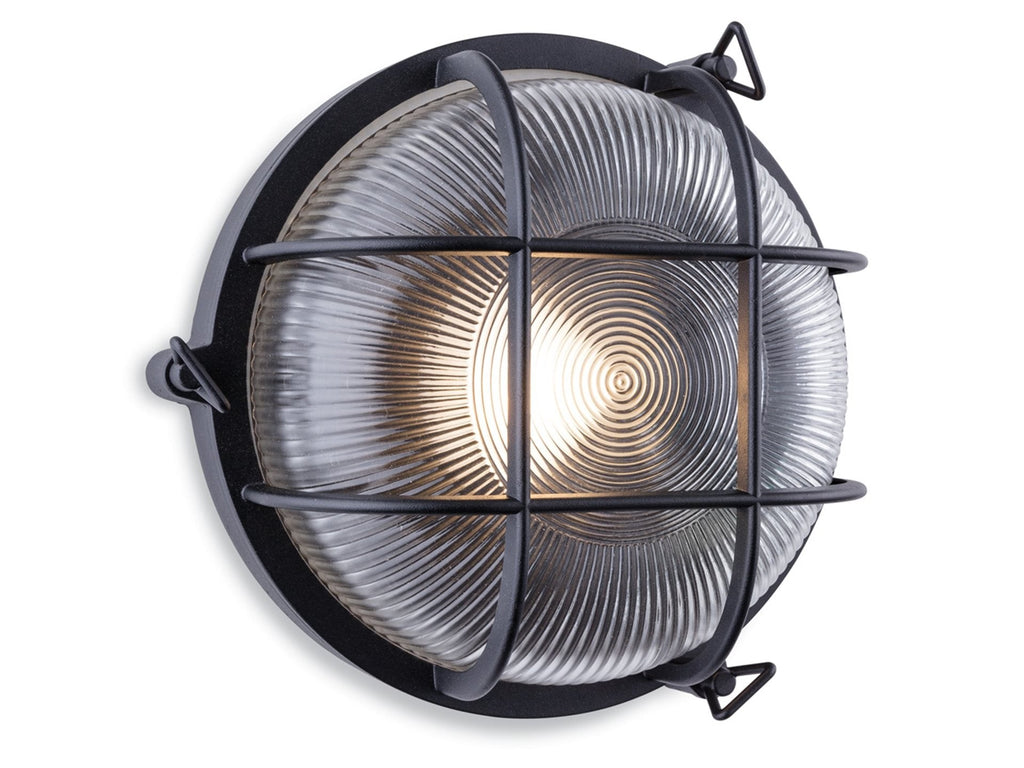 Carlton Round Caged Bulkhead Light, Black