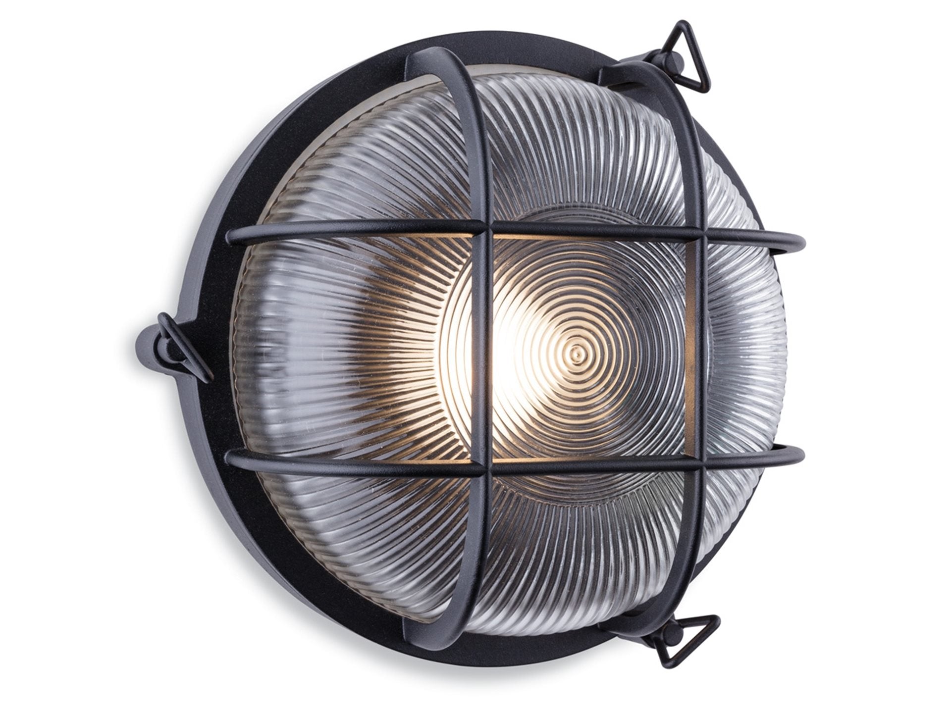 Carlton Round Caged Bulkhead Light, Black