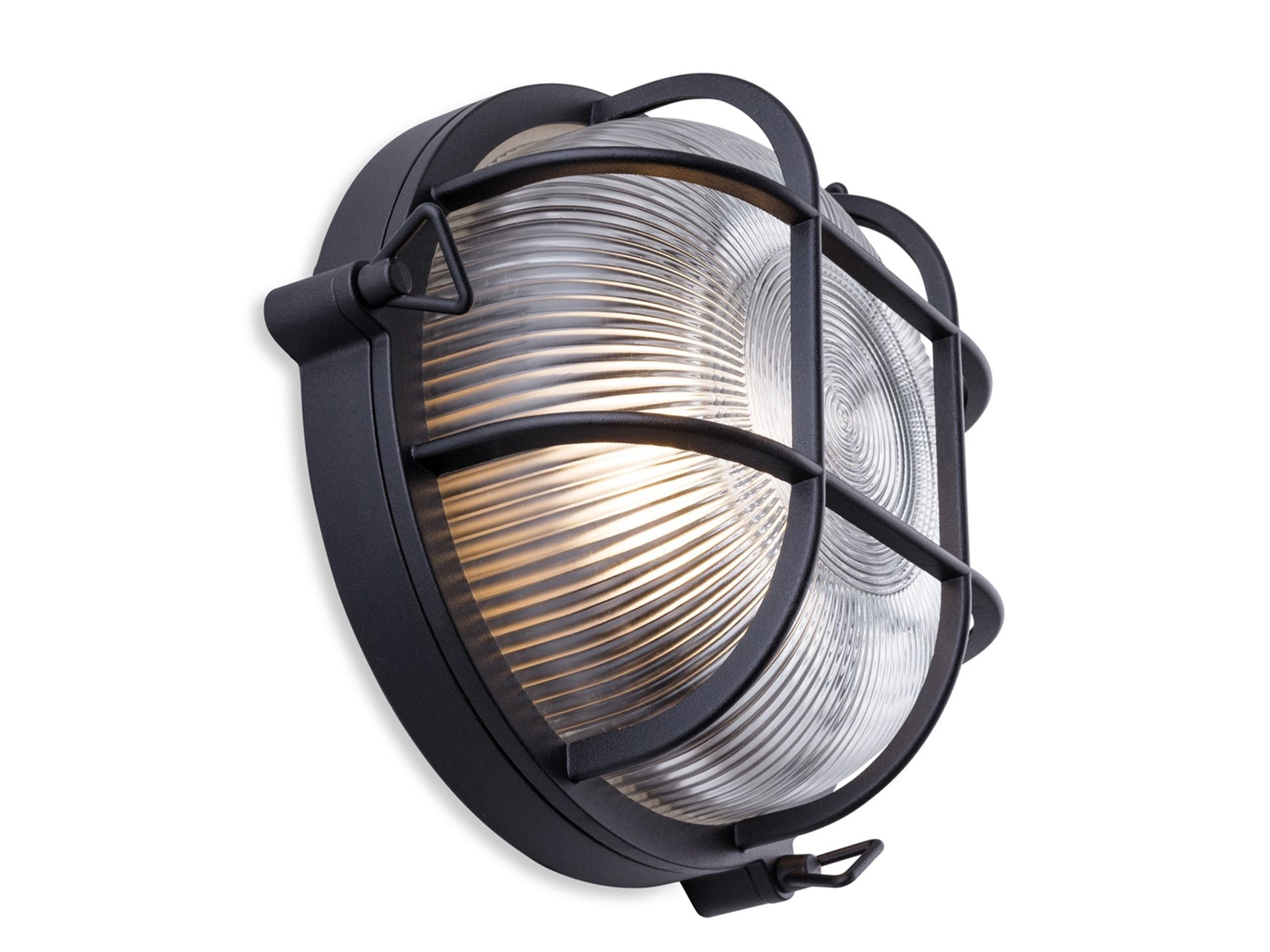 Carlton Round Caged Bulkhead Light, Black