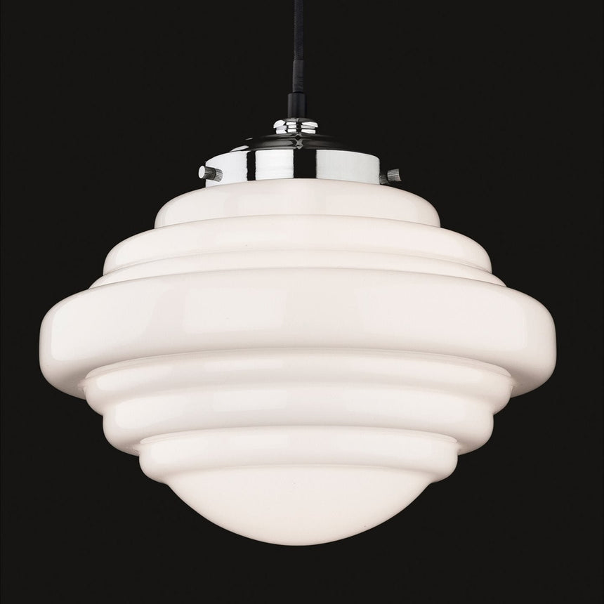 Art Deco Saturn 29cm Opaline Glass Pendant Light