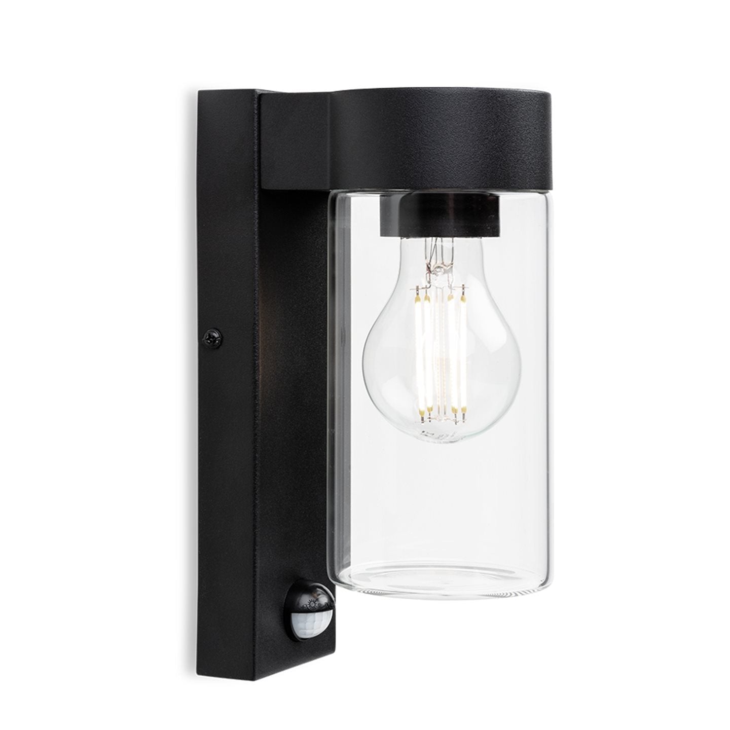 Avant Glass Cylinder PIR Sensor Outdoor Wall Light, Black