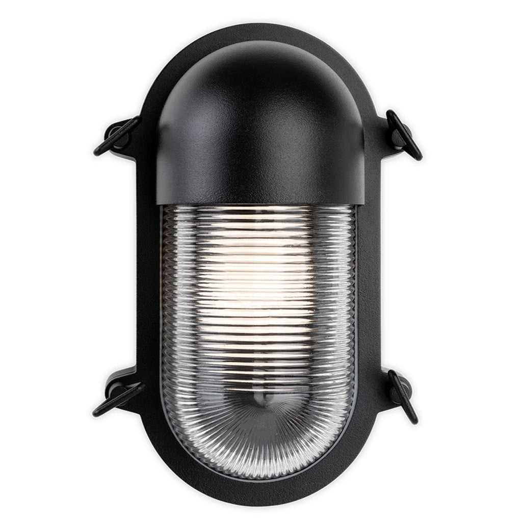Hudson Oval Ribbed Bulkhead Light, Black