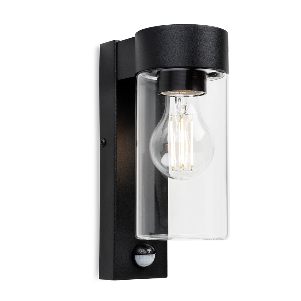 Avant Glass Cylinder PIR Sensor Outdoor Wall Light, Black