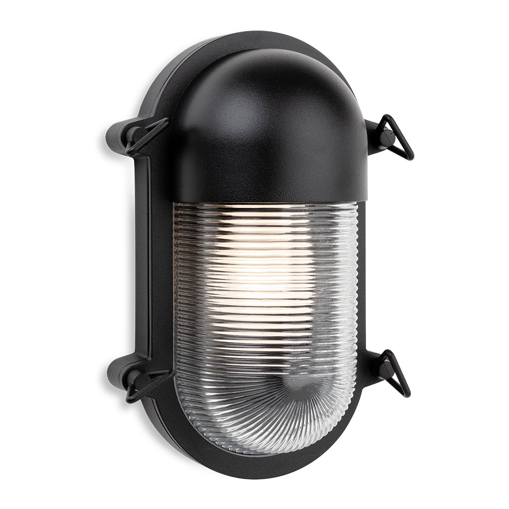 Hudson Oval Ribbed Bulkhead Light, Black