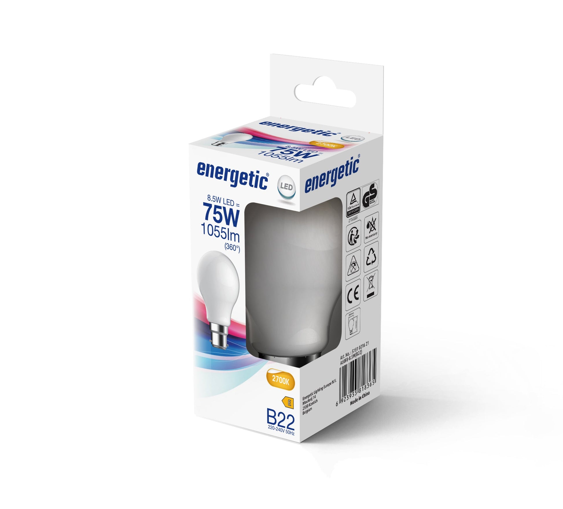 A60 | B22 | Milky Glass | 1055lm | 2700k (75w eqv)