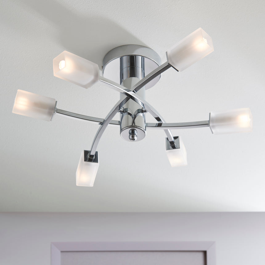 Havana 6 Light Semi Flush Ceiling Light, Chrome