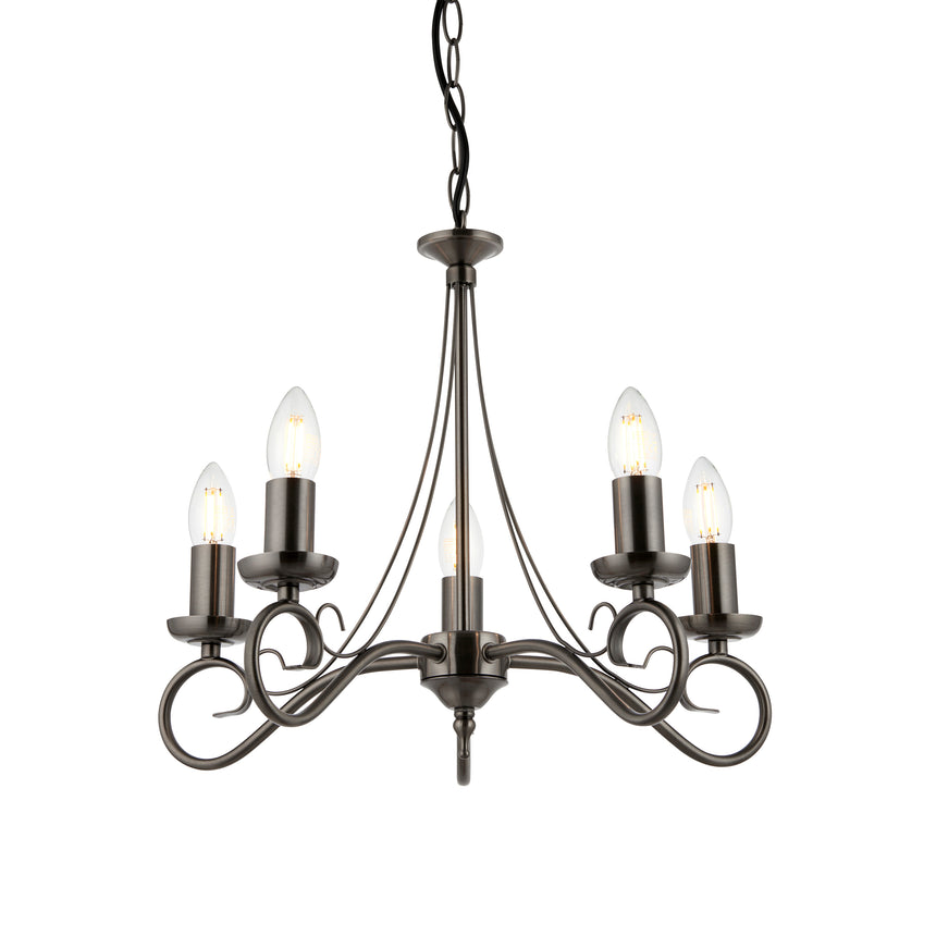 Trafford 5 Light Pendant, Antique Silver