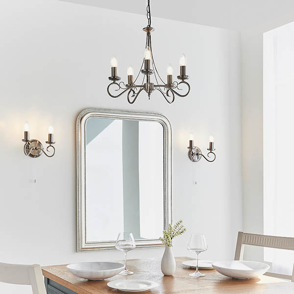 Trafford 5 Light Pendant, Antique Silver