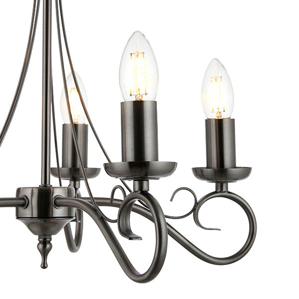 Trafford 5 Light Pendant, Antique Silver