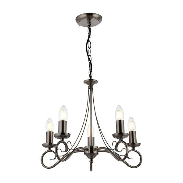 Trafford 5 Light Pendant, Antique Silver