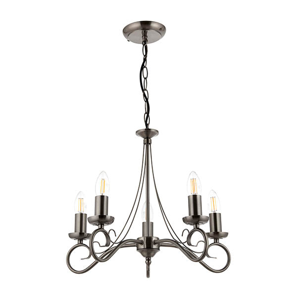 Trafford 5 Light Pendant, Antique Silver