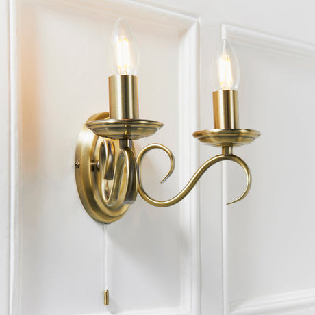 Bernice Twin Wall Light, Antique Brass