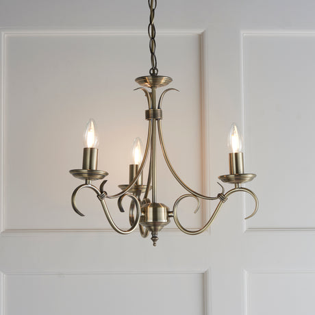 Bernice 3-Light Pendant Chandelier, Antique Brass