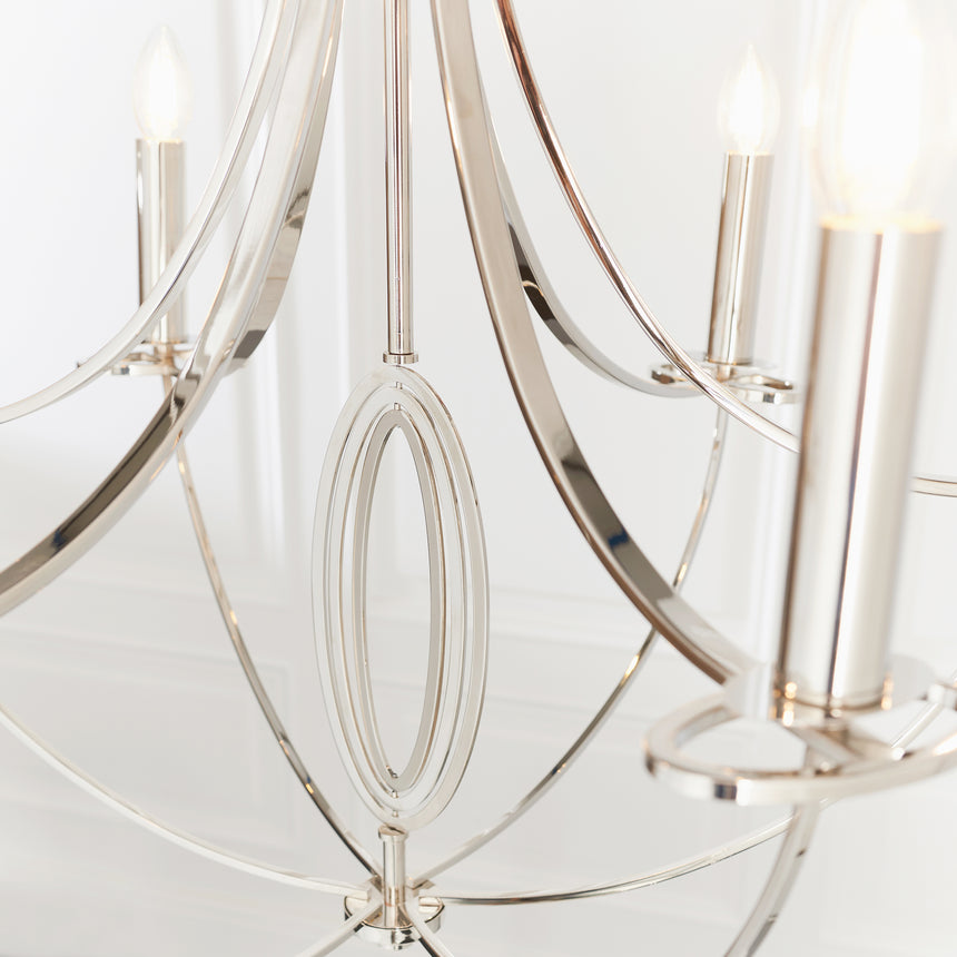 Whistle 6 Light Pendant Chandelier, Nickel