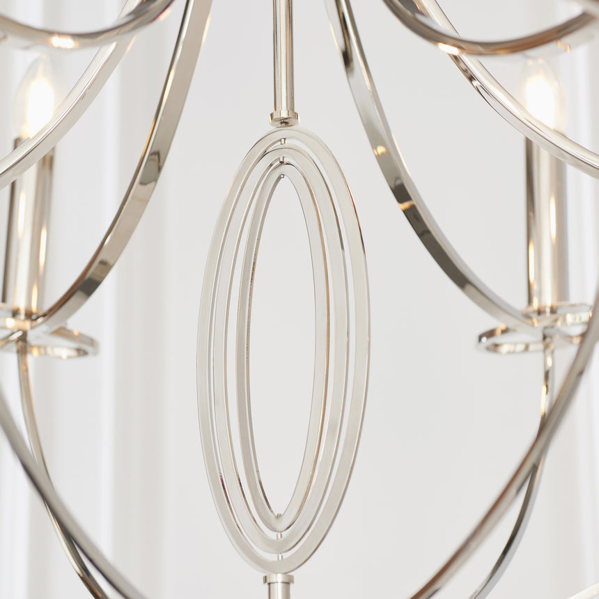 Whistle 6 Light Pendant Chandelier, Nickel