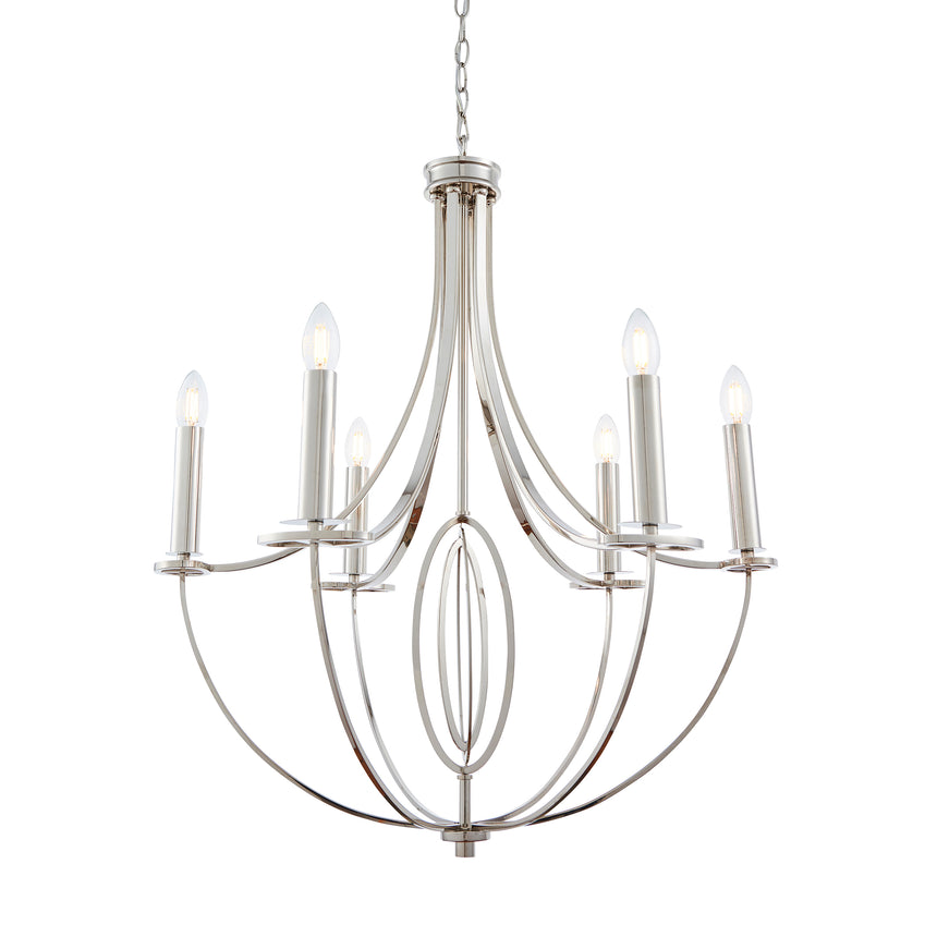 Whistle 6 Light Pendant Chandelier, Nickel