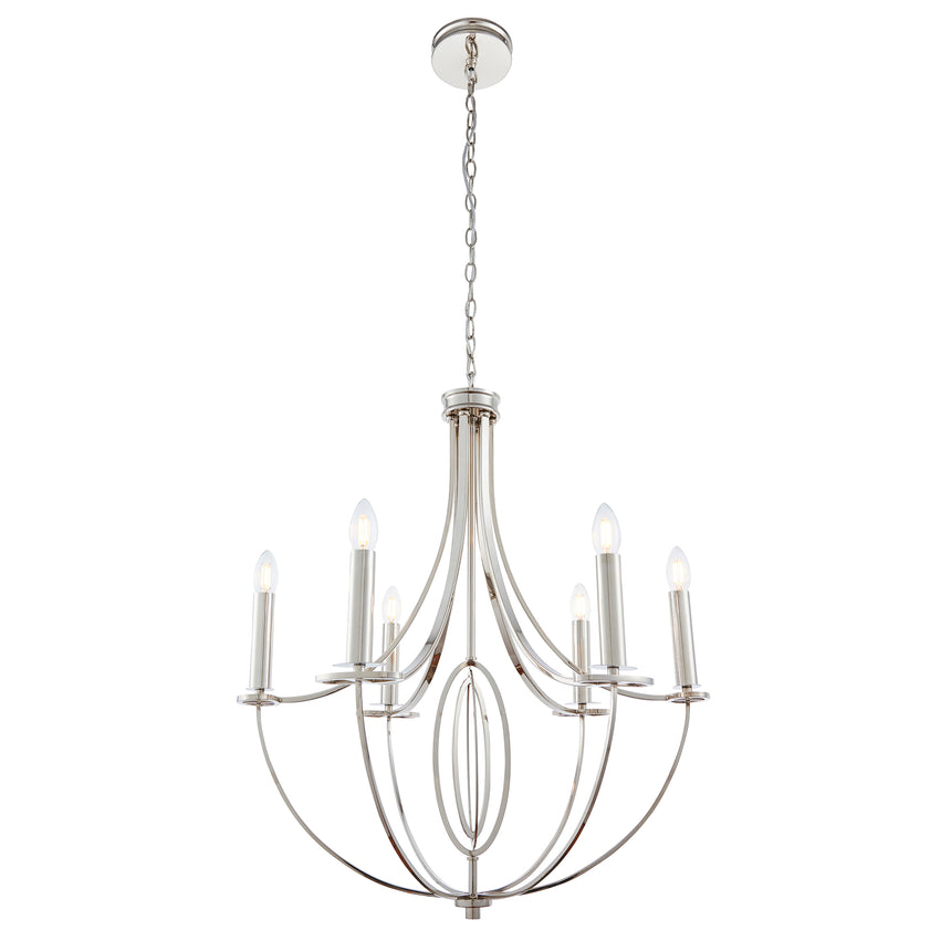 Whistle 6 Light Pendant Chandelier, Nickel