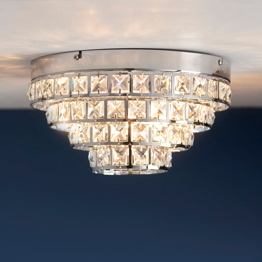 Motown Flush Ceiling Light, Chrome/Crystal