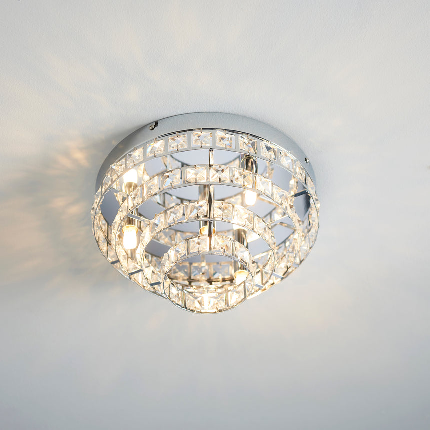 Motown Flush Ceiling Light, Chrome/Crystal