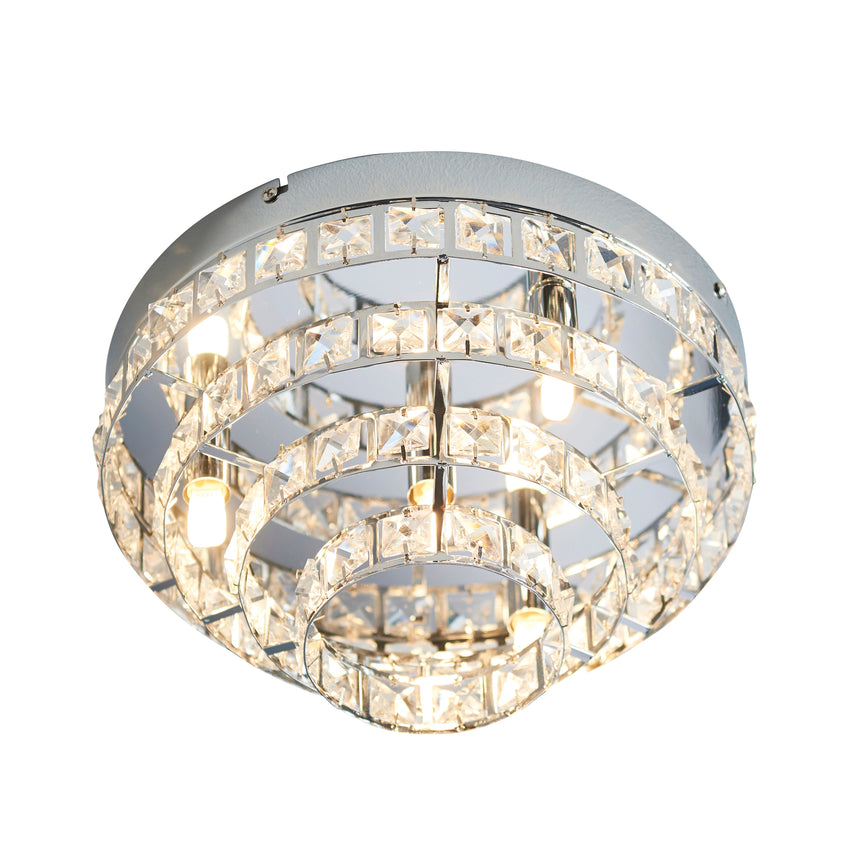 Motown Flush Ceiling Light, Chrome/Crystal