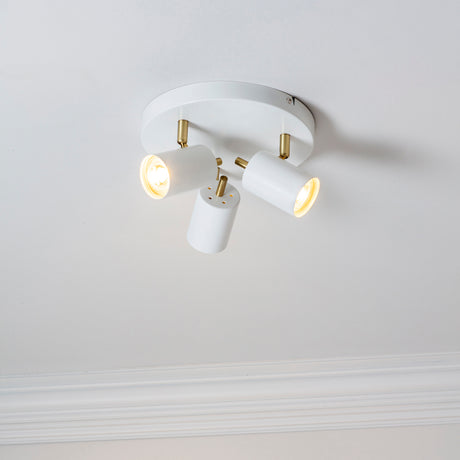 Gull 3 Spot Round Ceiling Light, White/Gold