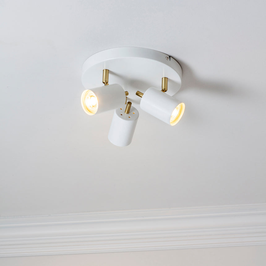 Gull 3 Spot Round Ceiling Light, White/Gold