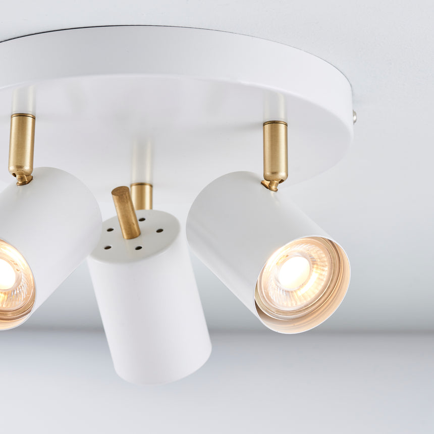 Gull 3 Spot Round Ceiling Light, White/Gold