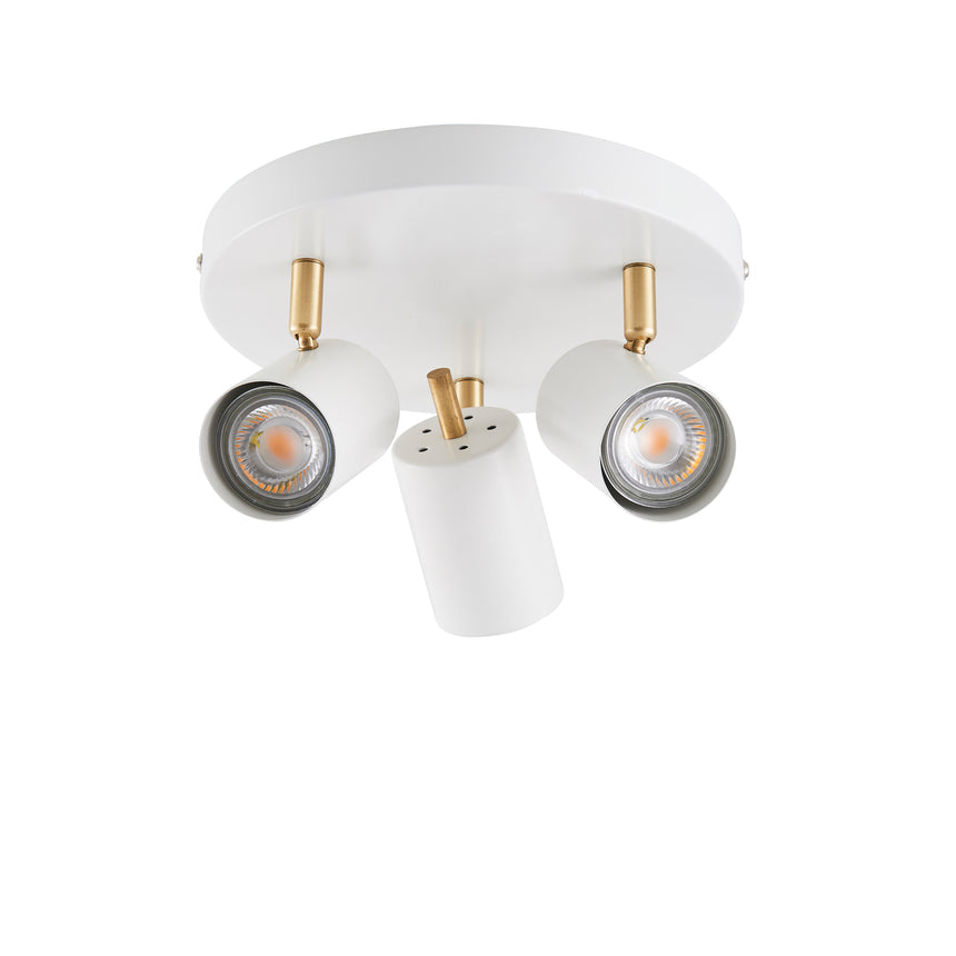 Gull 3 Spot Round Ceiling Light, White/Gold