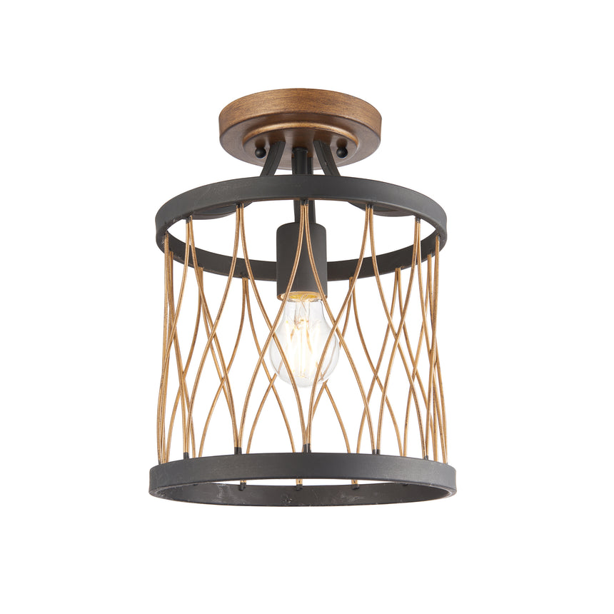 Heston Semi-Flush Ceiling Light, Black/Bronze