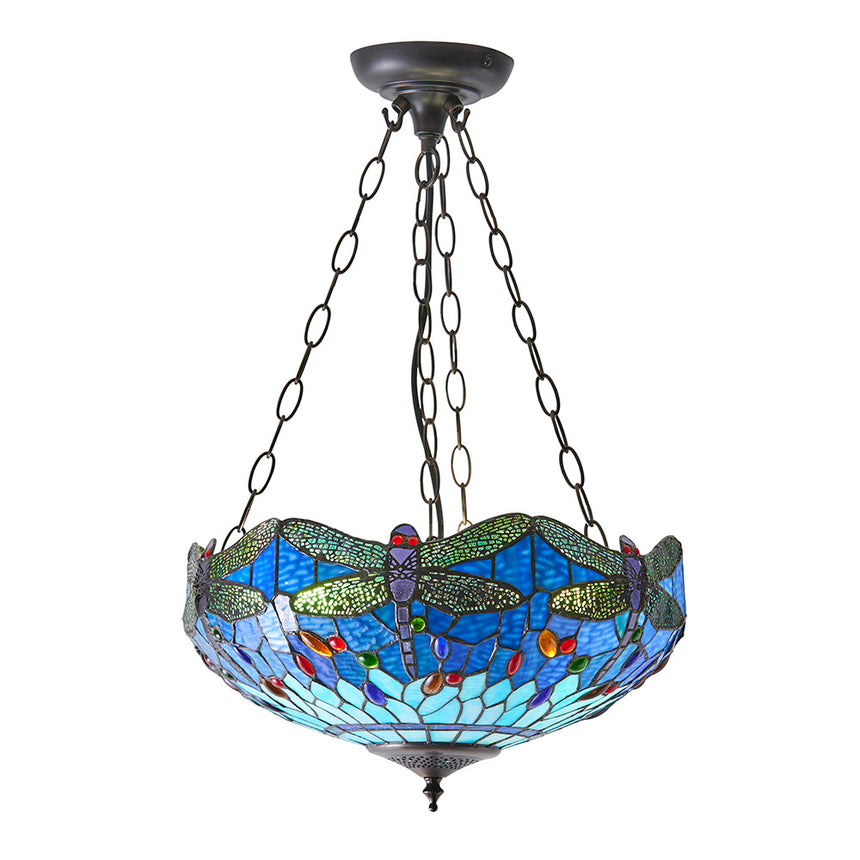 Dragonfly 41cm Inverted Tiffany Pendant Light, Blue