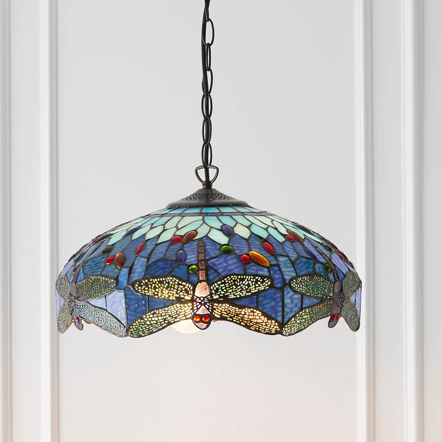 Dragonfly 41cm Tiffany Pendant Light, Blue