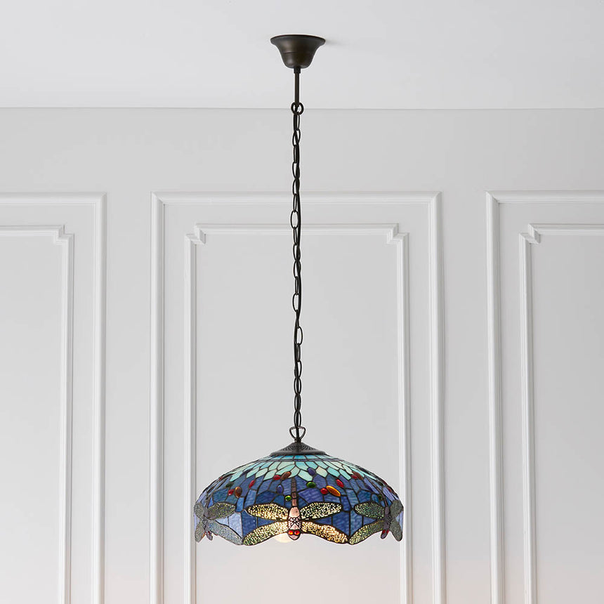 Dragonfly 41cm Tiffany Pendant Light, Blue