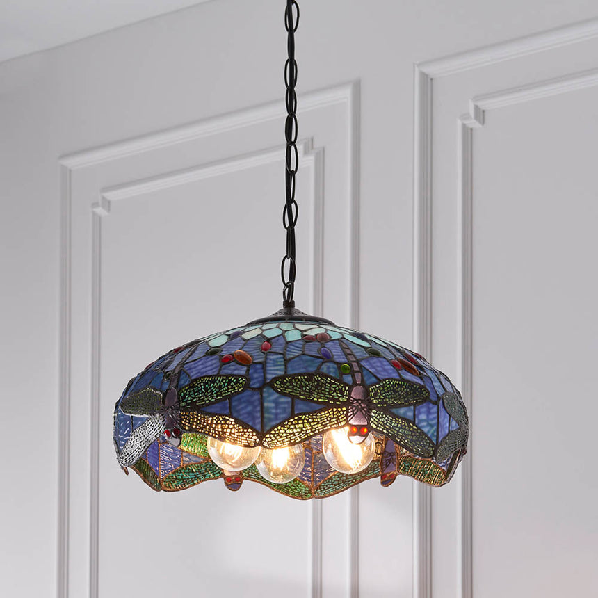 Dragonfly 41cm Tiffany Pendant Light, Blue