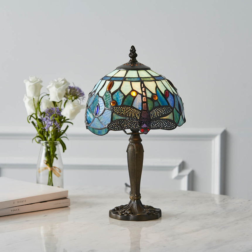 Dragonfly Mini Tiffany Table Lamp, Blue