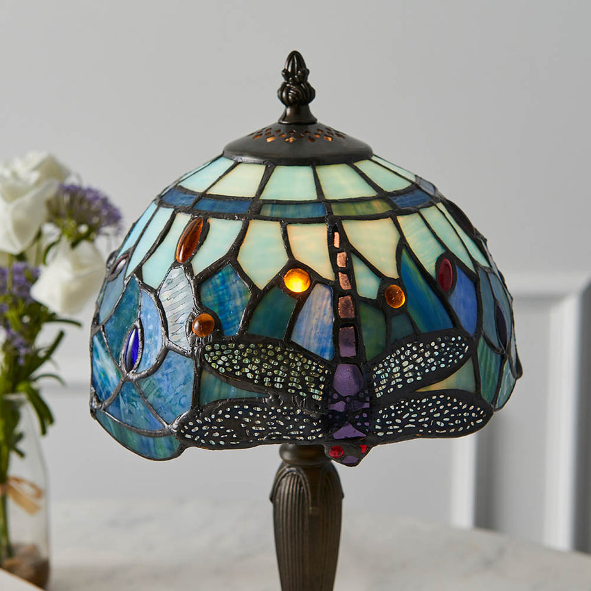 Dragonfly Mini Tiffany Table Lamp, Blue