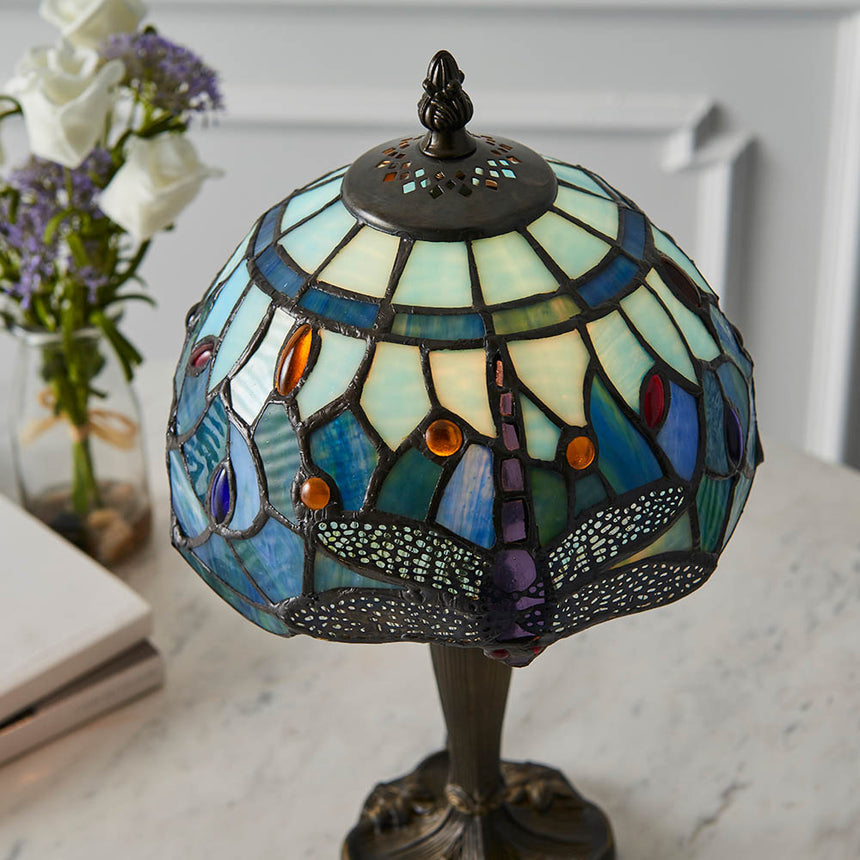 Dragonfly Mini Tiffany Table Lamp, Blue