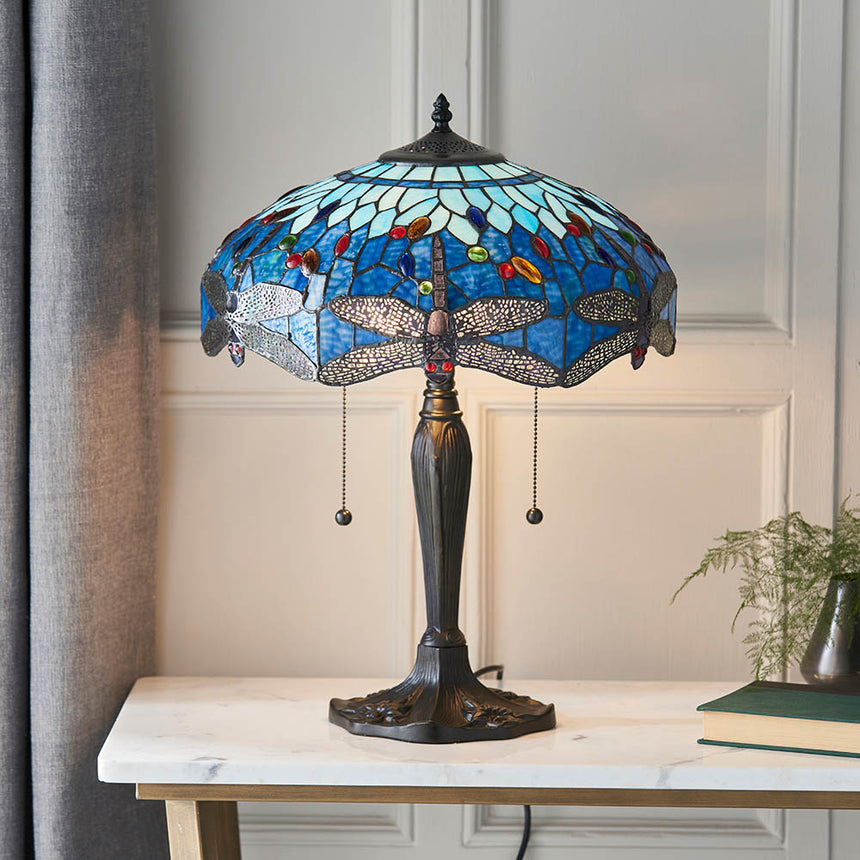 Dragonfly Blue Medium Tiffany Table Lamp