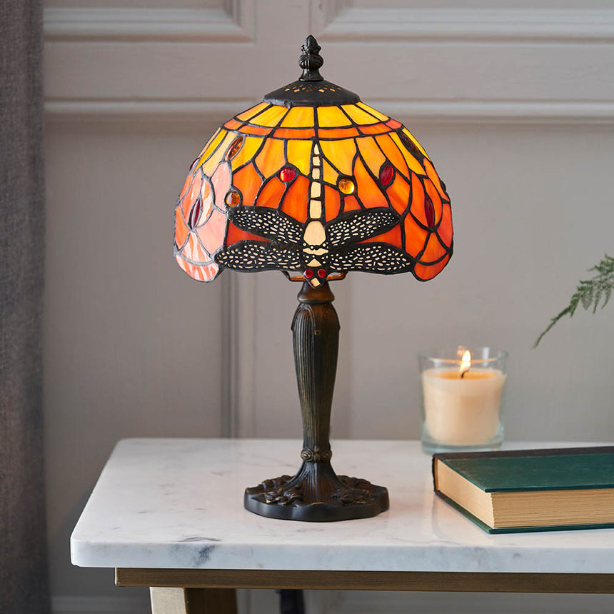 Dragonfly Mini Tiffany Table Lamp, Flame