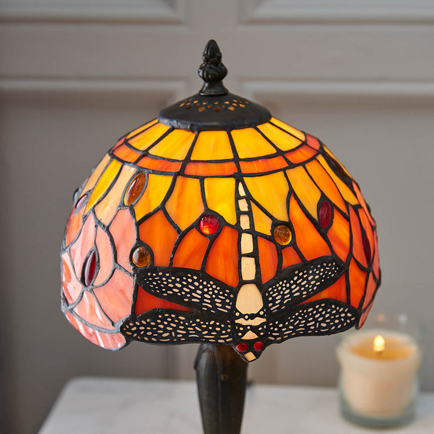 Dragonfly Flame Mini Tiffany Table Lamp