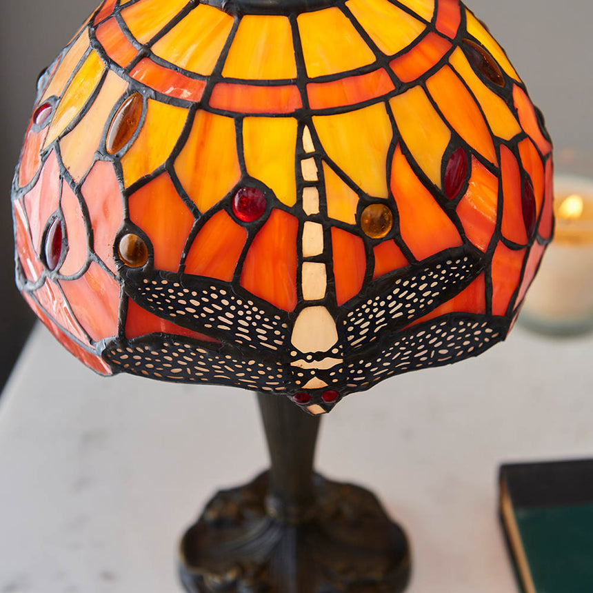 Dragonfly Flame Mini Tiffany Table Lamp